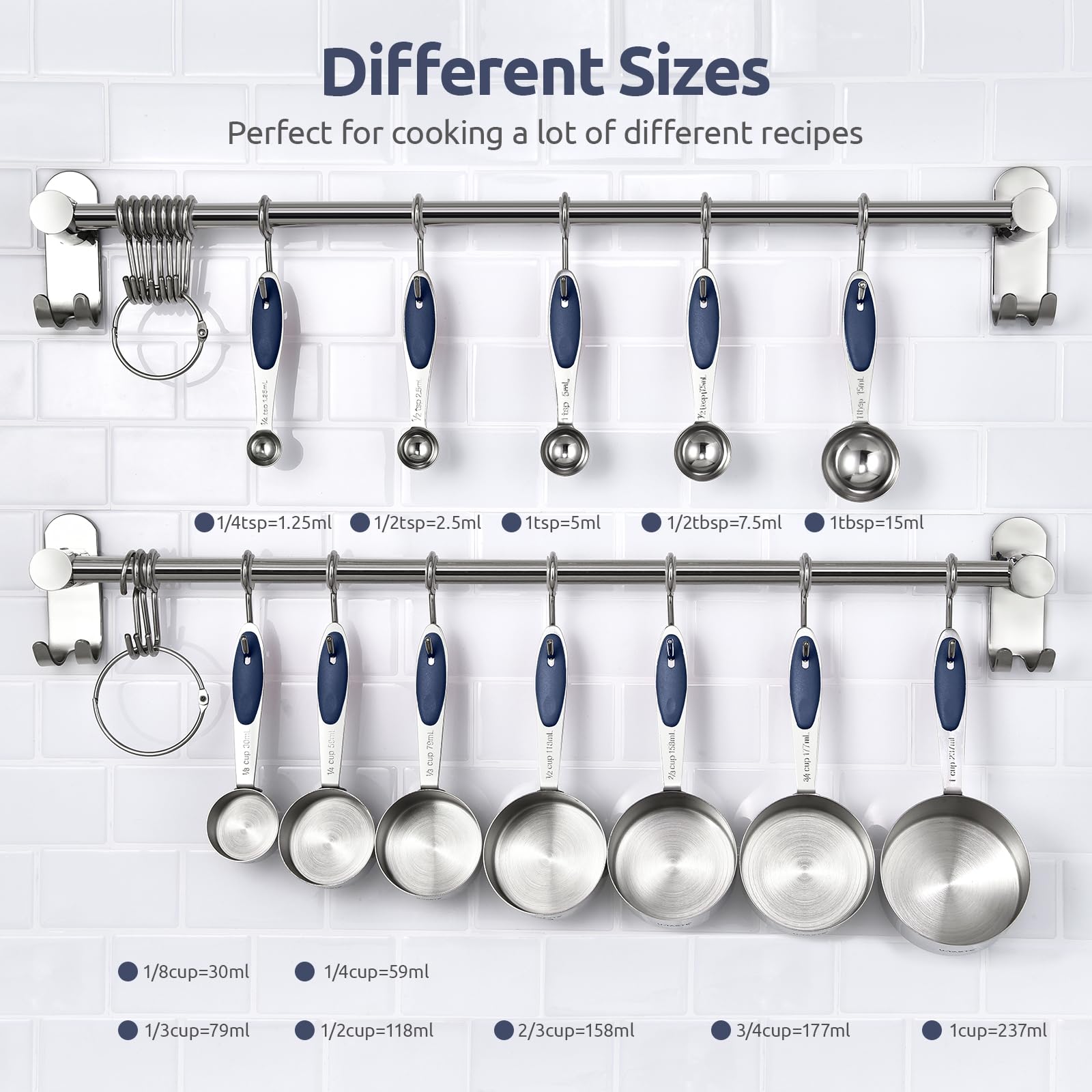 Nestable U-Taste measuring set saving drawer space.