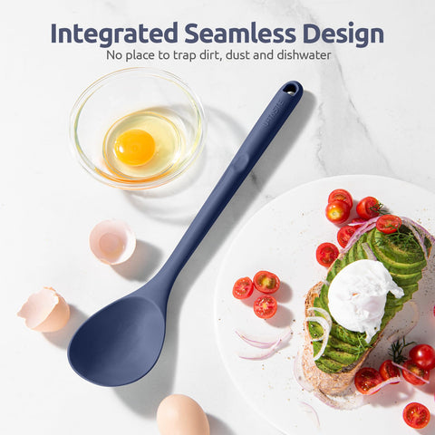 Flexible-edge head on U-Taste spoon scrapes sides without scratching.