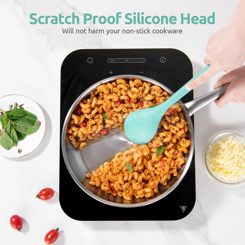 Close-up of U-Taste silicone spoon long handle in Aqua Sky.