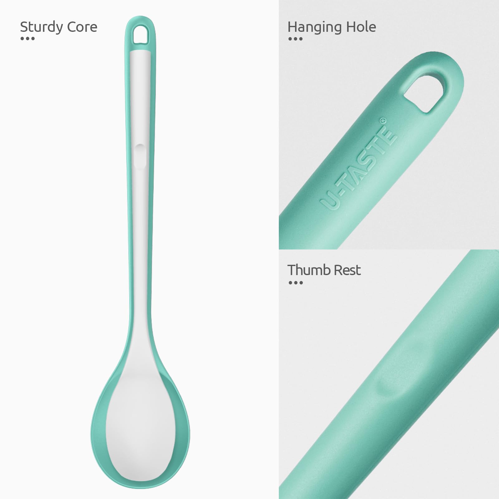 U-Taste soft-tip silicone spoon safeguards non-stick cookware.