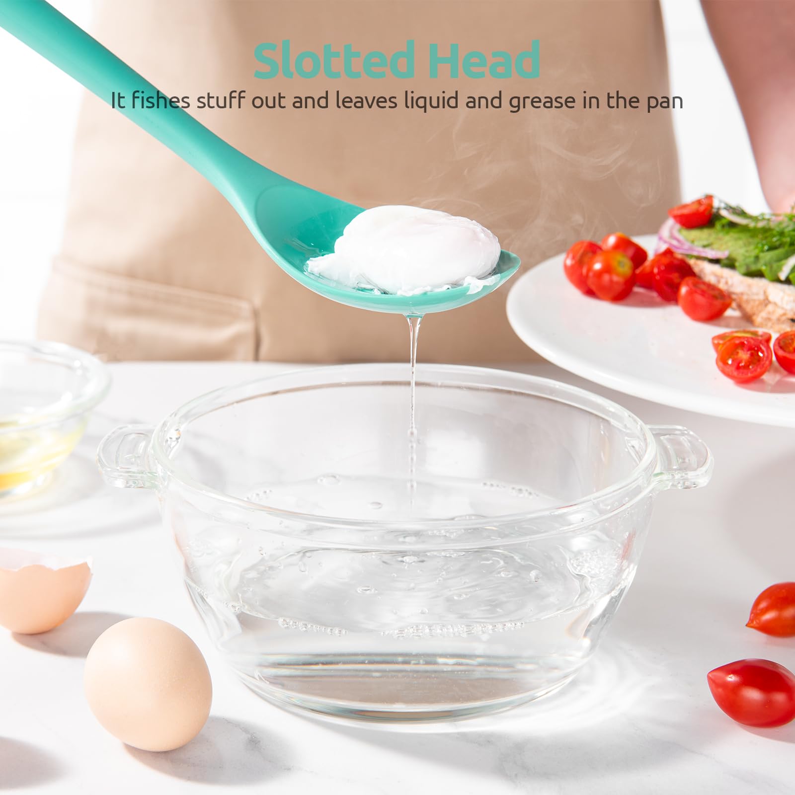 U-Taste silicone spoon scraping edges protect non-stick surfaces.