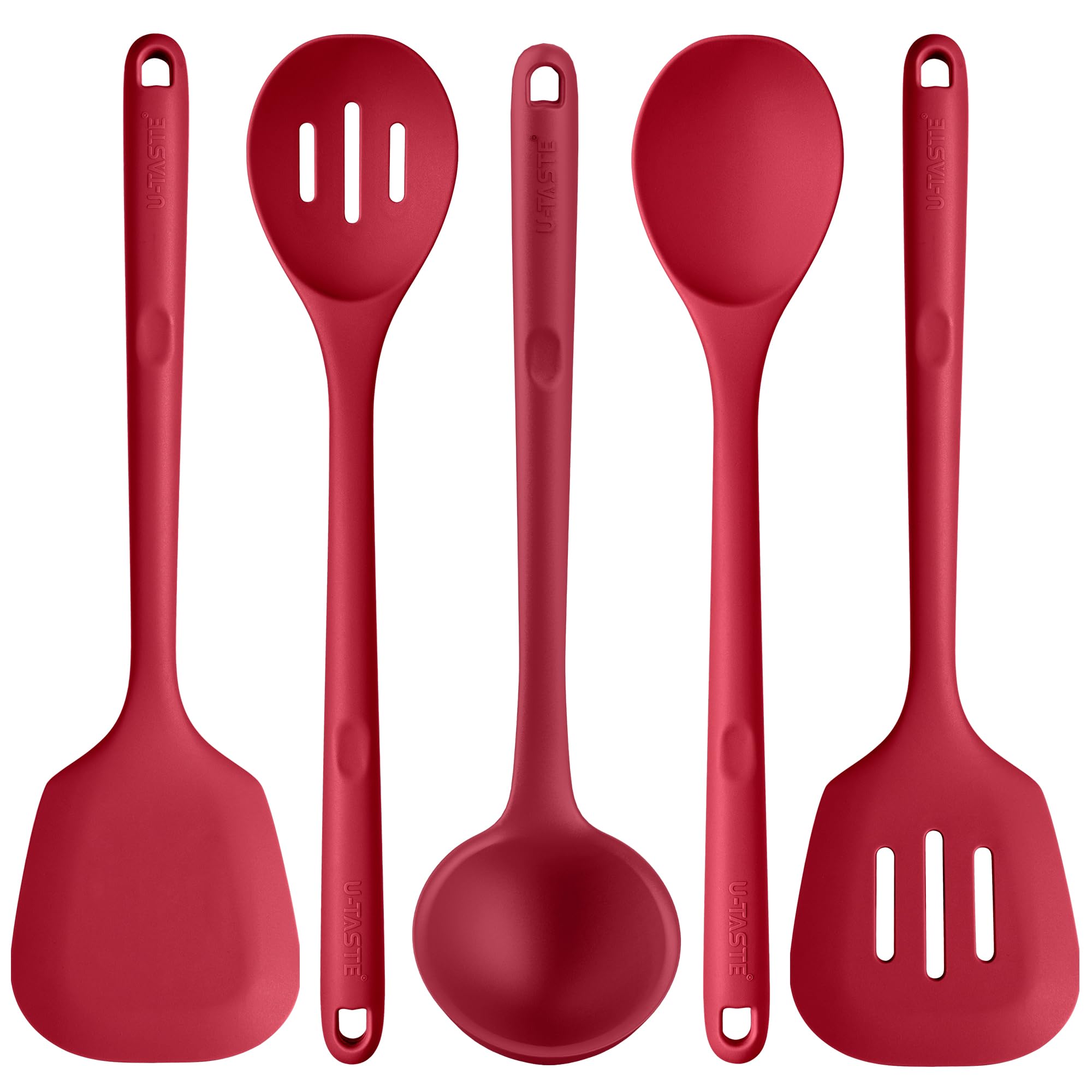 U-Taste silicone utensil set shown in 13.6-inch length for safe heat handling