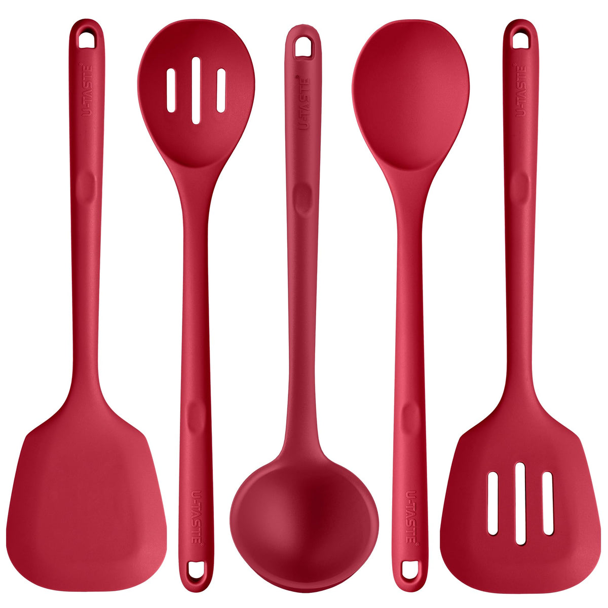 U-Taste silicone utensil set shown in 13.6-inch length for safe heat handling