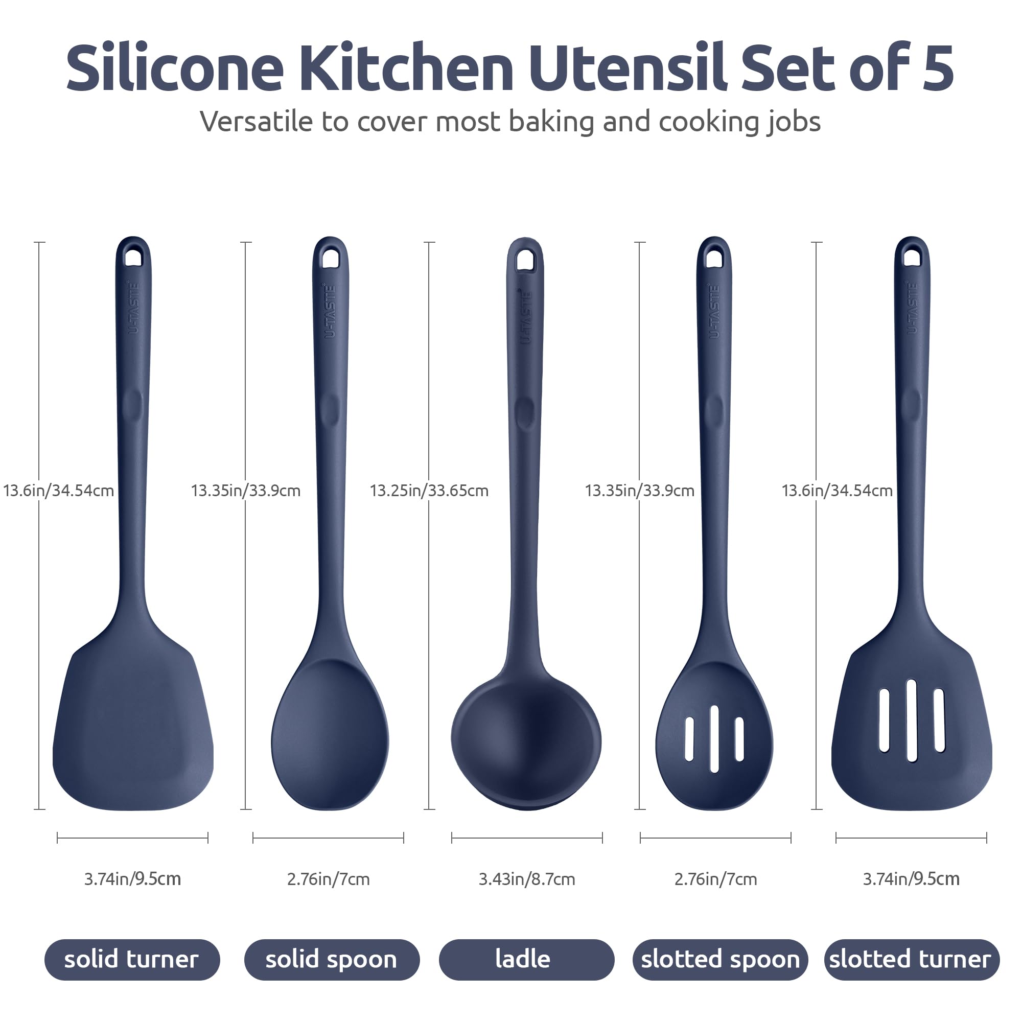 U-Taste silicone utensil set turner with long handle keeps hands away from heat.