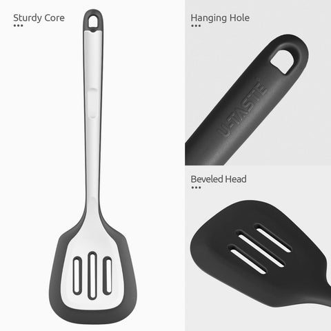 U-Taste slotted design helps juices drain away while flipping.