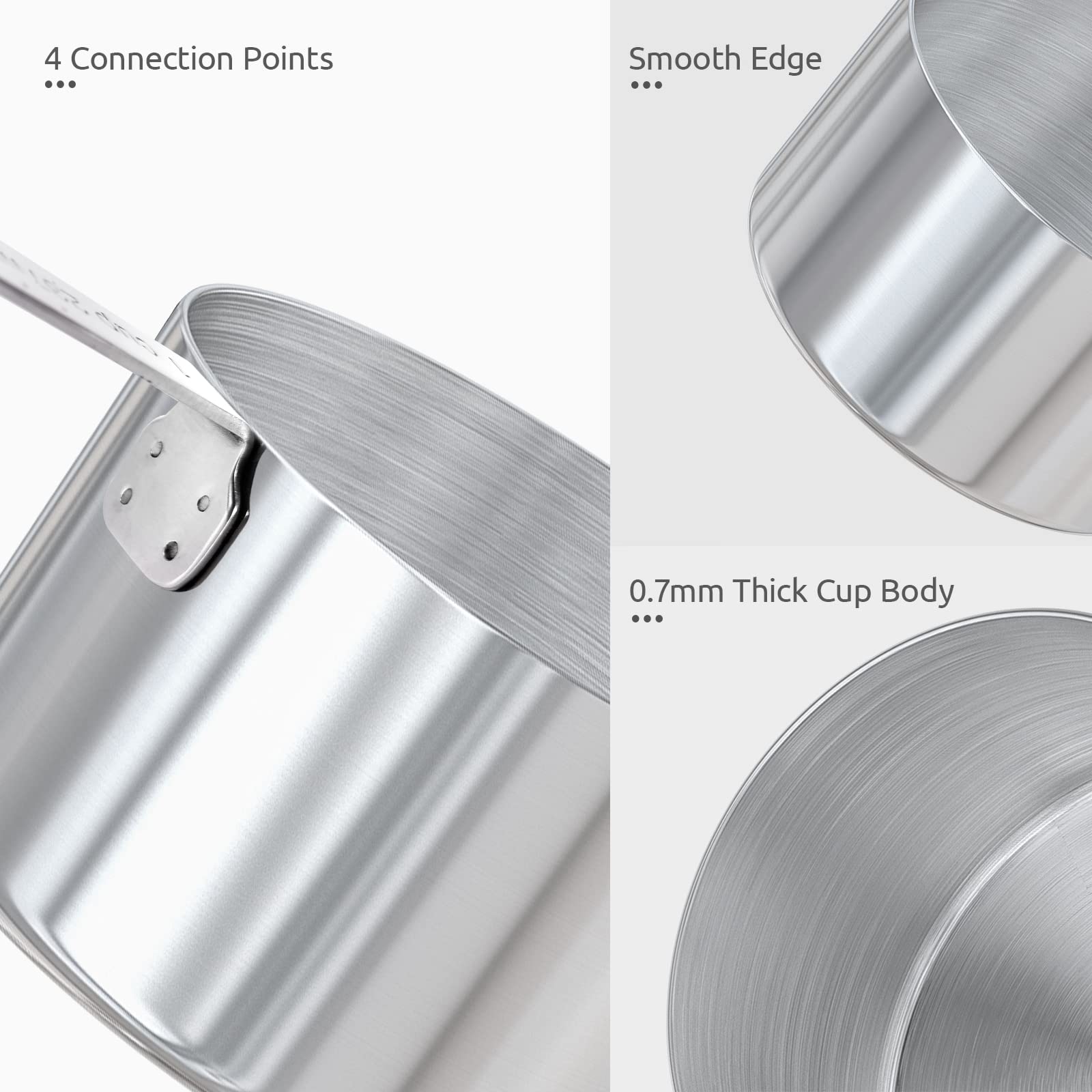 Thick cup handles on U-Taste measuring set resist bending.