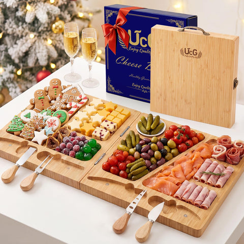 UTCG bamboo folding cheese board with knife set, ideal for stylish entertaining.