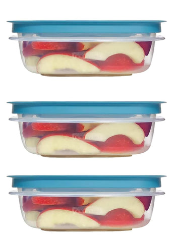 Utensilux teal flex-seal 3-cup containers with lids for fresh, leak-free storage.
