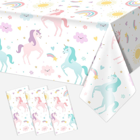 Utolily unicorn tablecloth 3-pack ready for quick party setup and cleanup.
