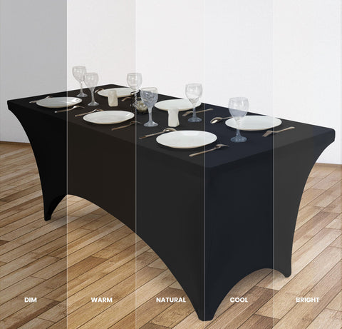 Utopia Kitchen 6ft black spandex tablecloth with reinforced leg pockets for secure fit