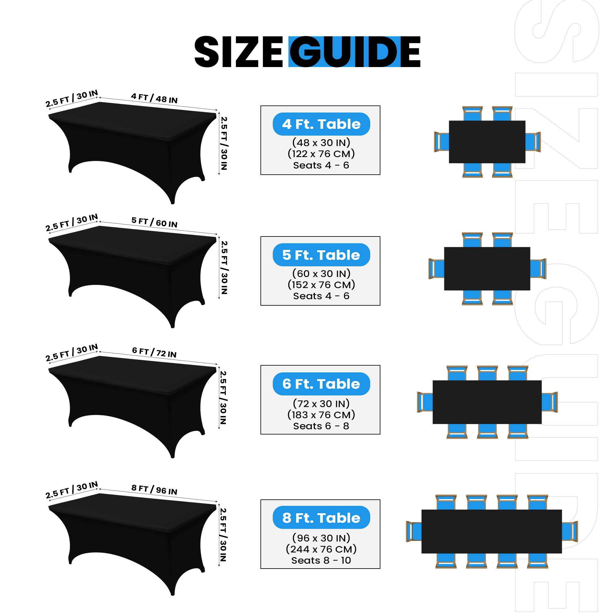 Utopia Kitchen 6ft black spandex tablecloth stretched on a table showing snug fit