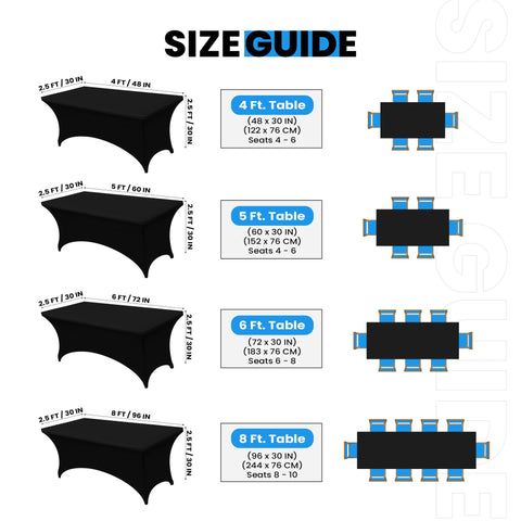 Utopia Kitchen 6ft black spandex tablecloth stretched on a table showing snug fit