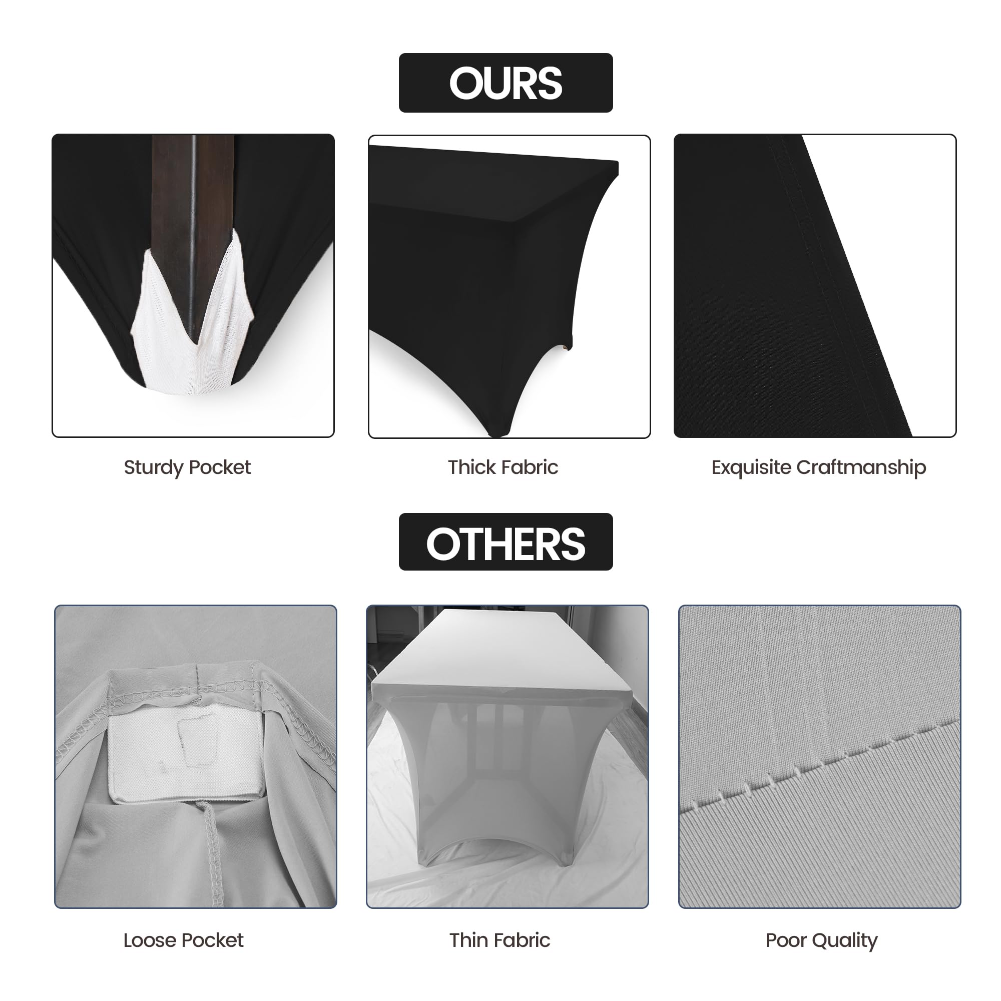 Utopia Kitchen two-pack 6ft black spandex tablecloths for easy replacement