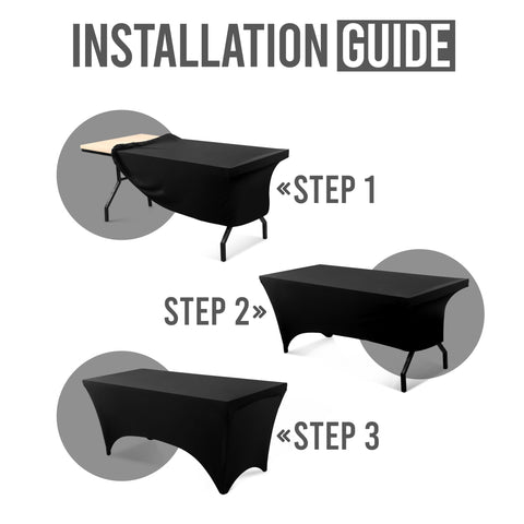Utopia Kitchen 6ft black spandex tablecloth wrinkle-resistant fabric on table