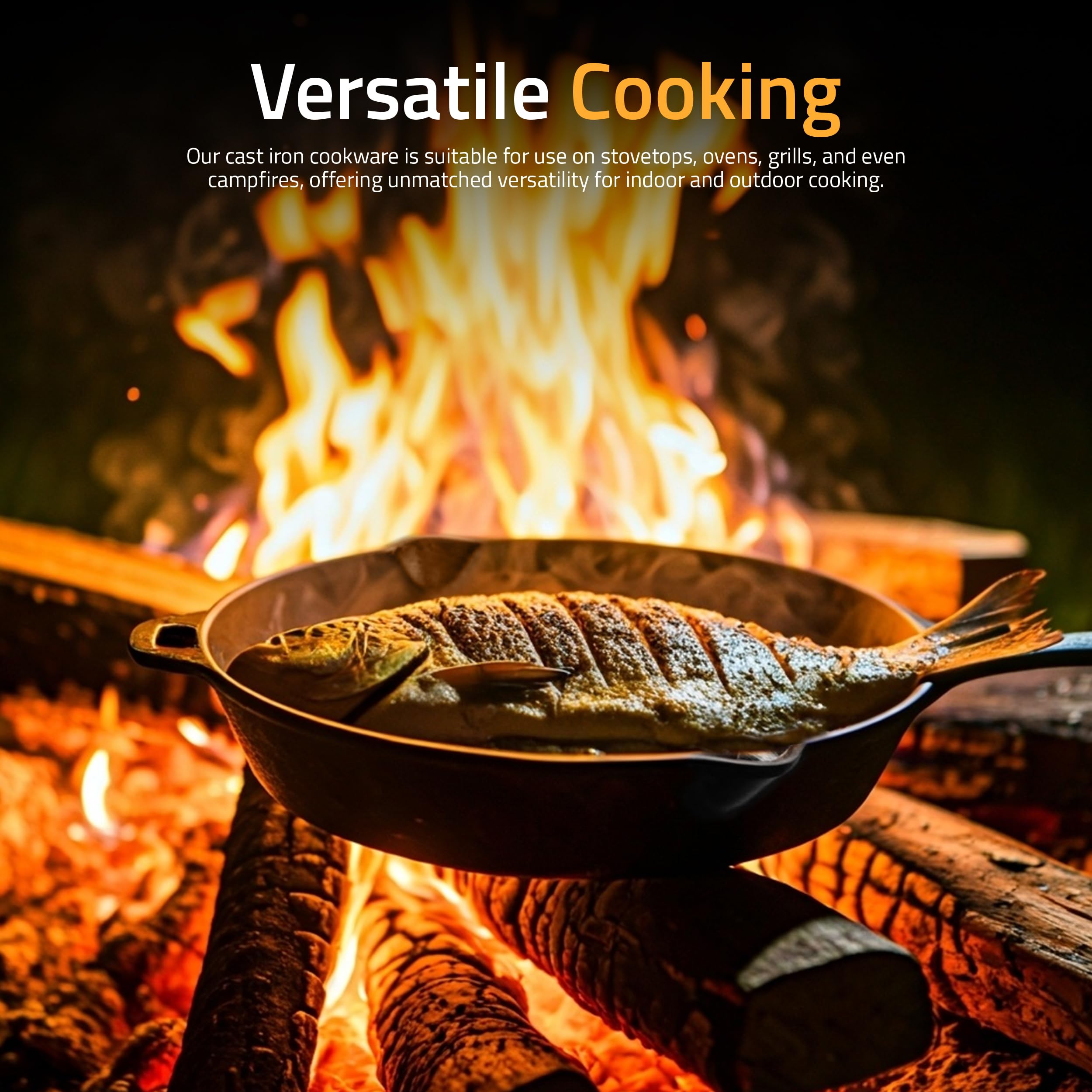 Utopia Kitchen campfire-ready skillet for outdoor cooking versatility.