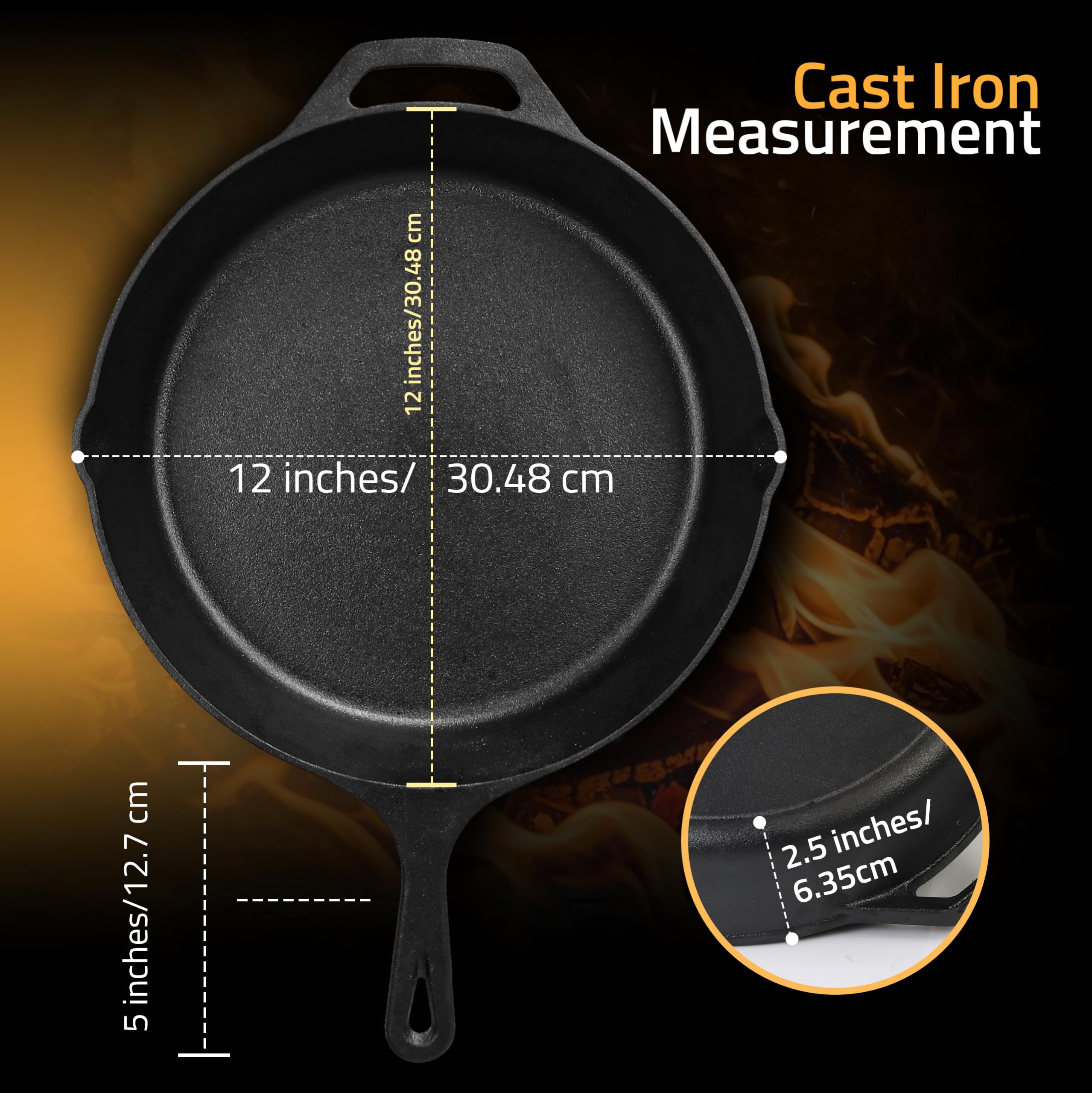 Close-up of Utopia Kitchen 12-inch skillet handle for a sturdy grip.