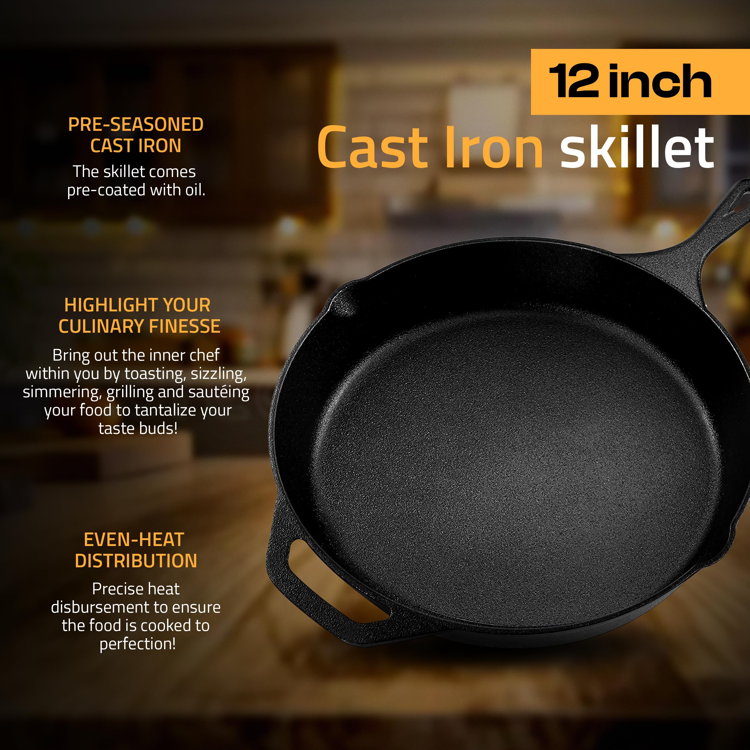 Utopia Kitchen cast iron skillet on stovetop with even heat distribution.