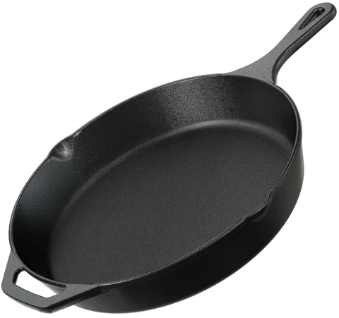 Utopia Kitchen cast iron skillet 12-inch top view for even heating.