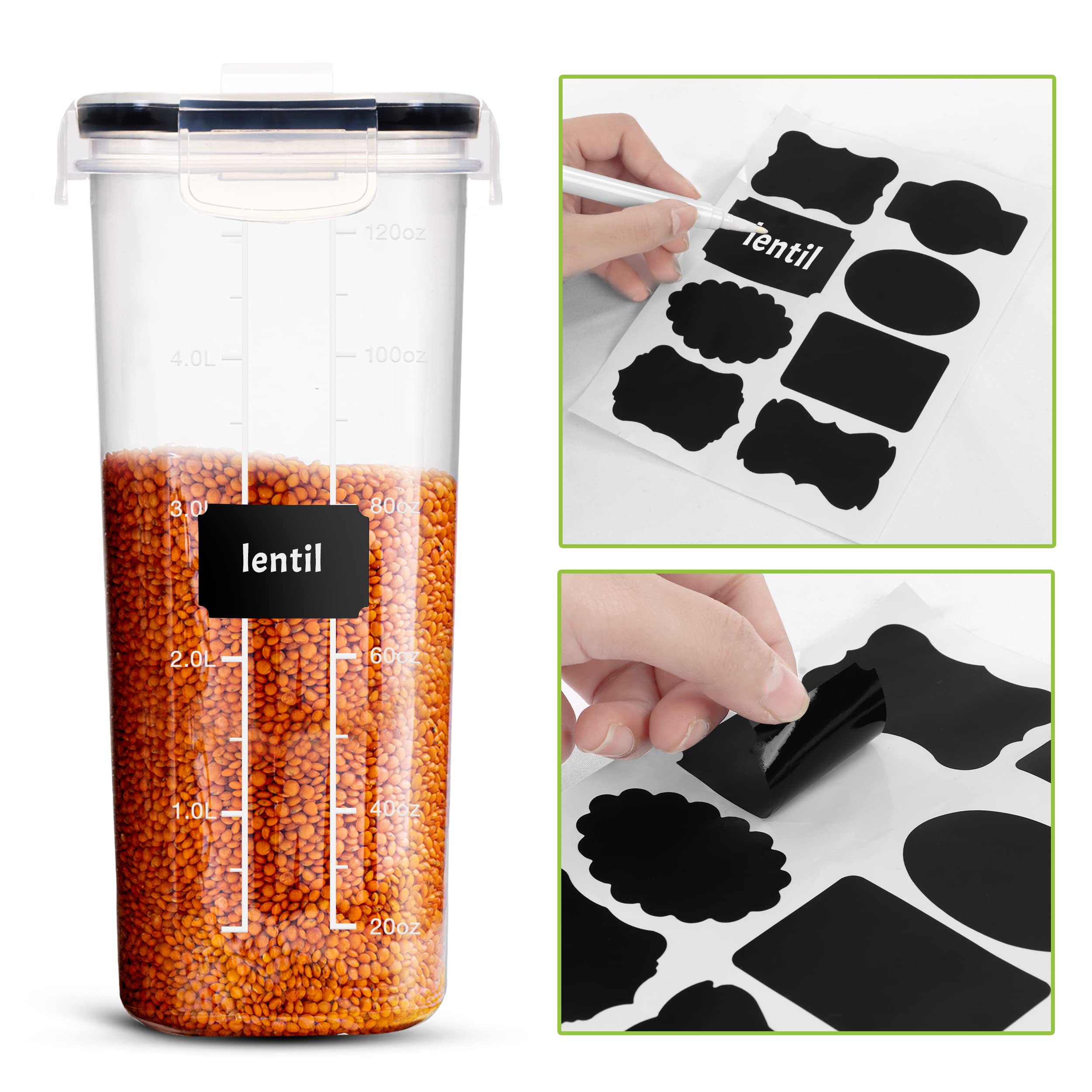 Utopia Kitchen cereal containers with label stickers for quick labeling.
