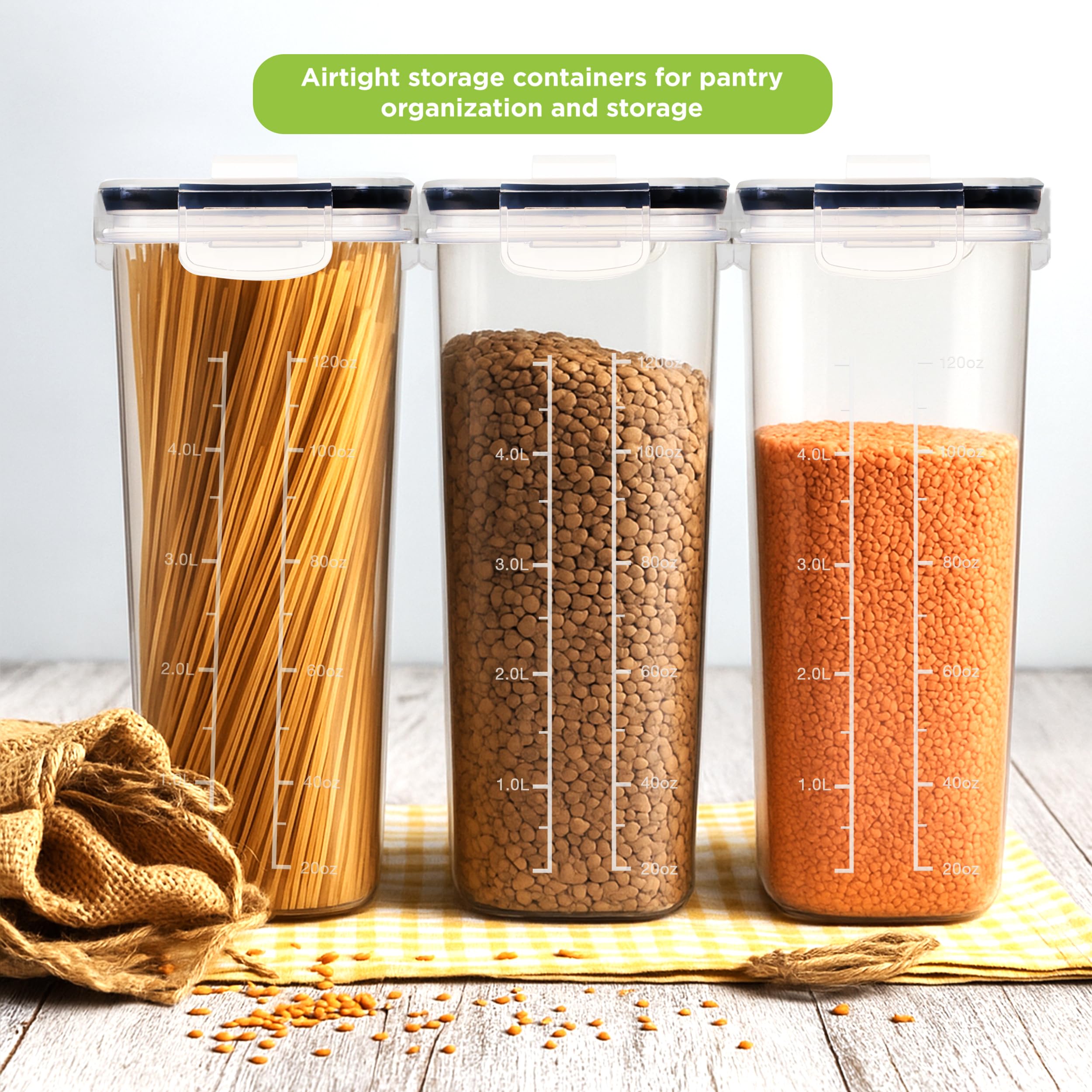 Utopia Kitchen cereal containers with leakproof lid to keep contents fresh.
