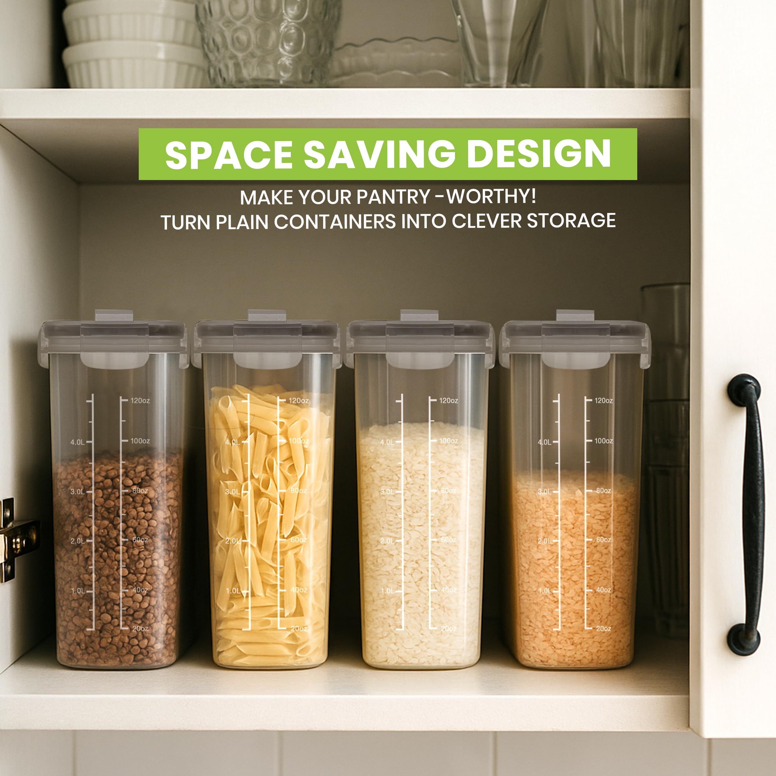 Utopia Kitchen clear storage helps visually track staples in the pantry