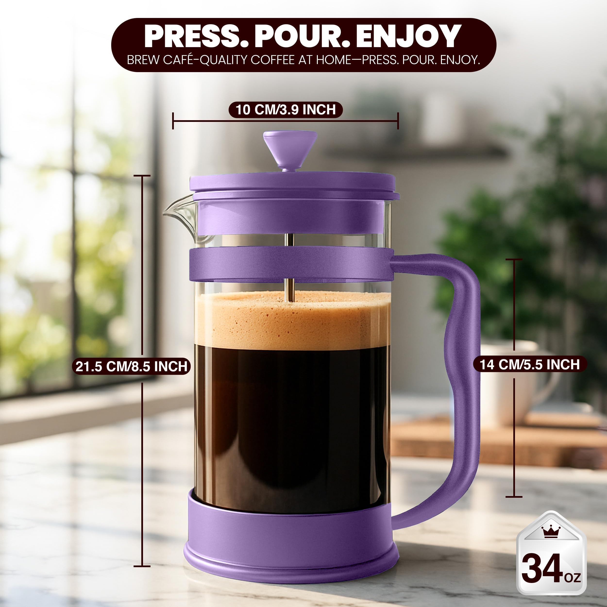 Utopia Kitchen plum carafe in borosilicate glass, durable and heat resistant.