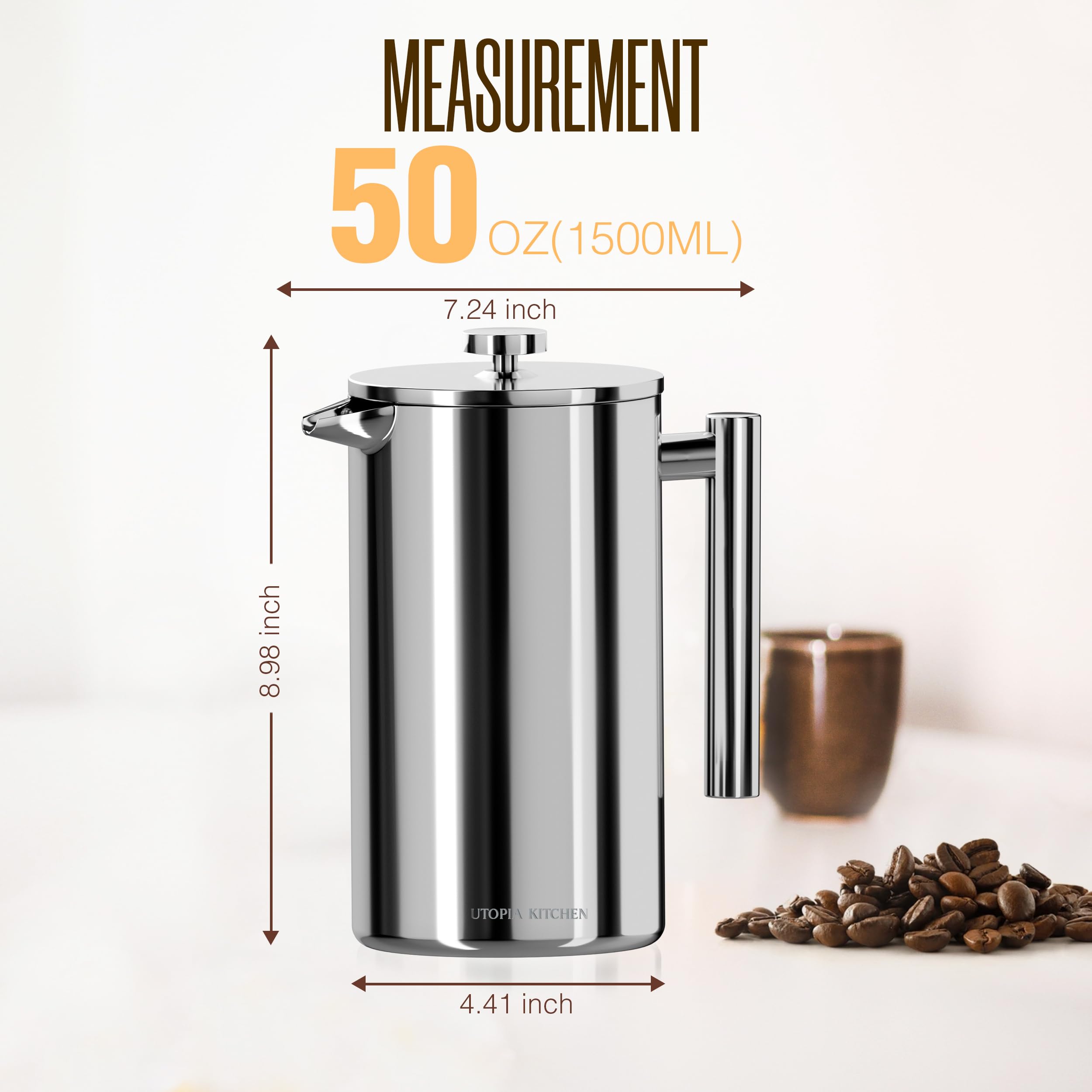 Elegant rust-free finish enhances modern kitchens and outdoor coffee corners.