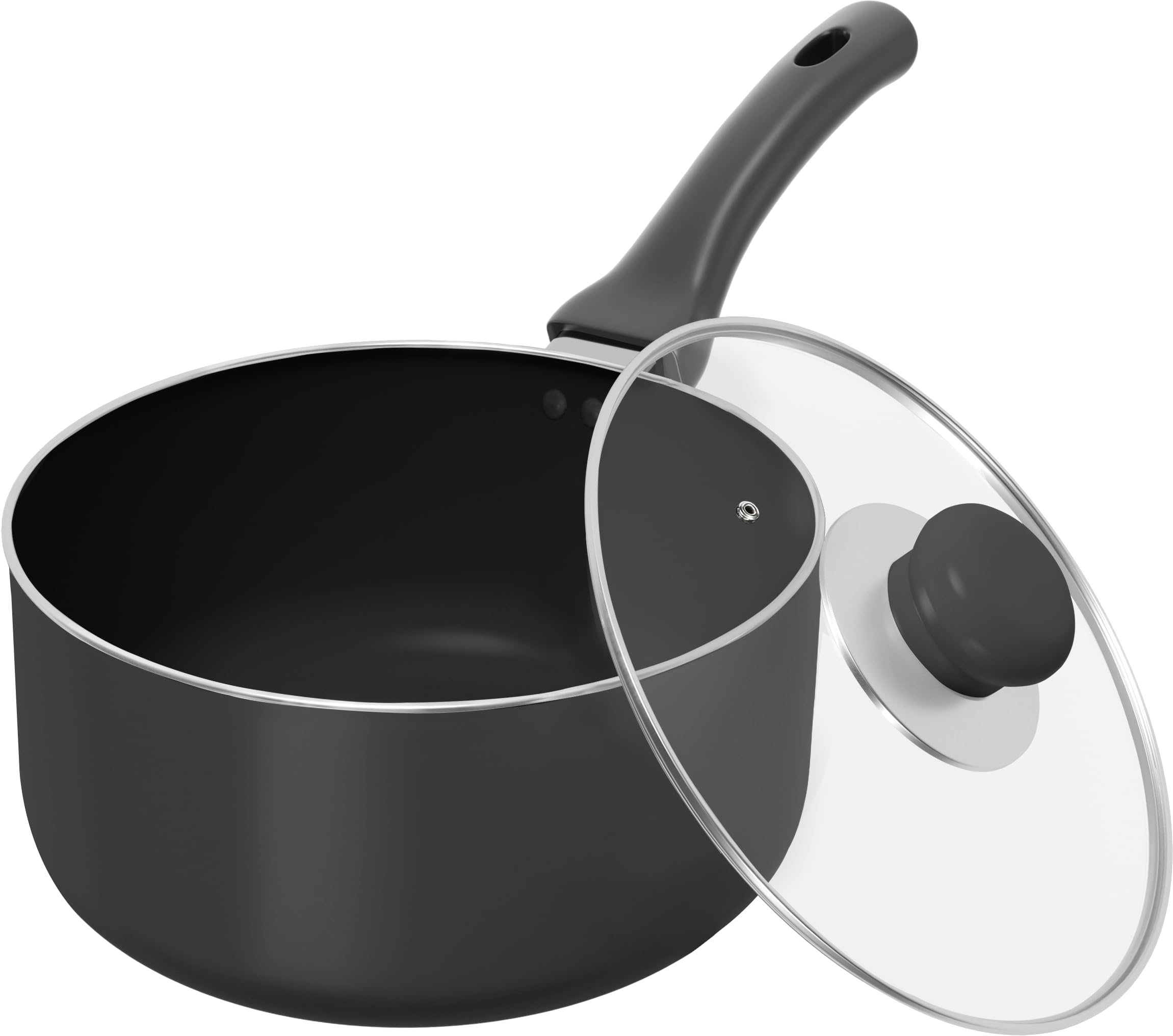 Utopia Kitchen 2 Qt saucepan body shows even heat distribution for faster cooking.