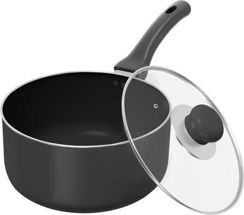 Utopia Kitchen 2 Qt saucepan body shows even heat distribution for faster cooking.