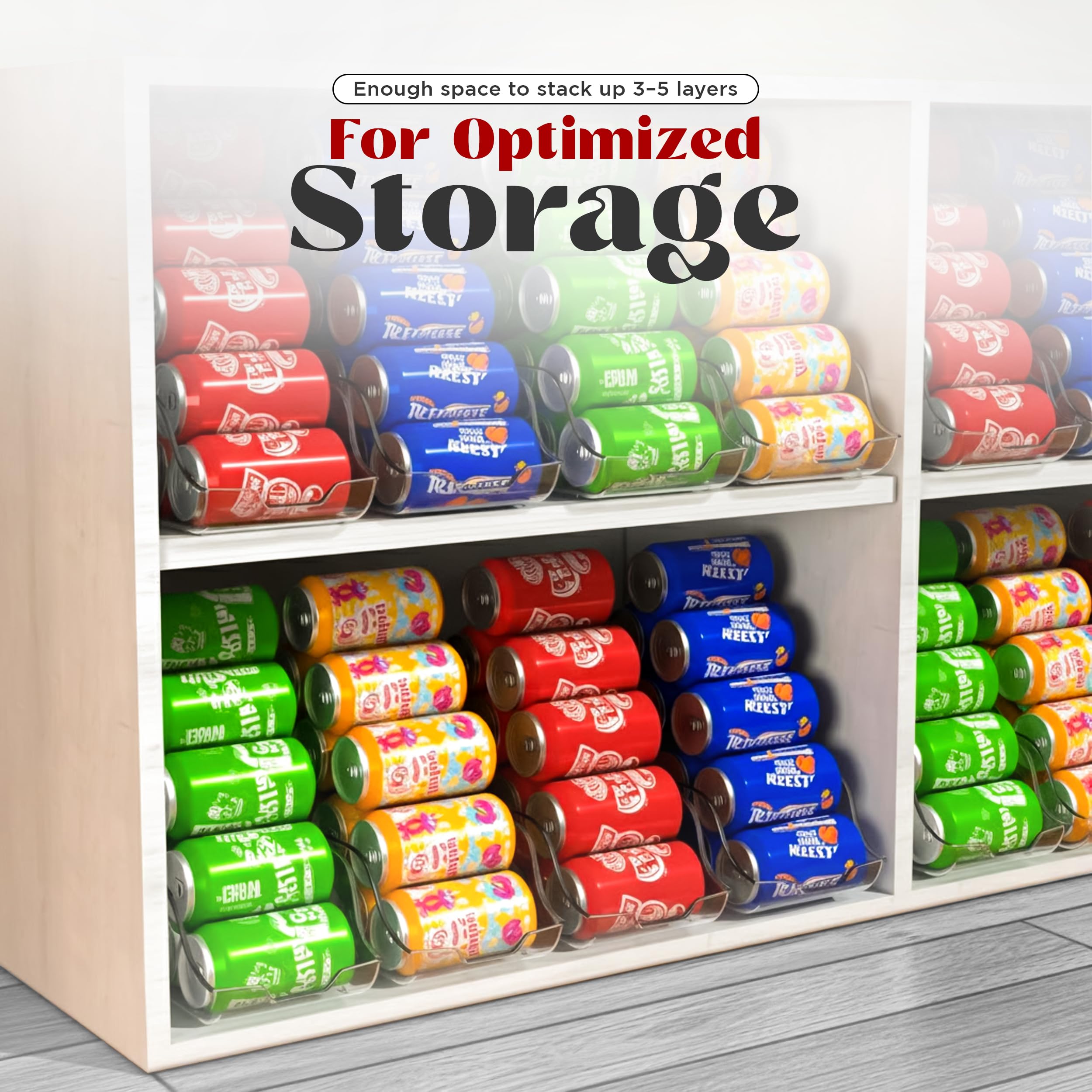 Utopia Kitchen organizer placed on fridge shelf showing accessible cans.