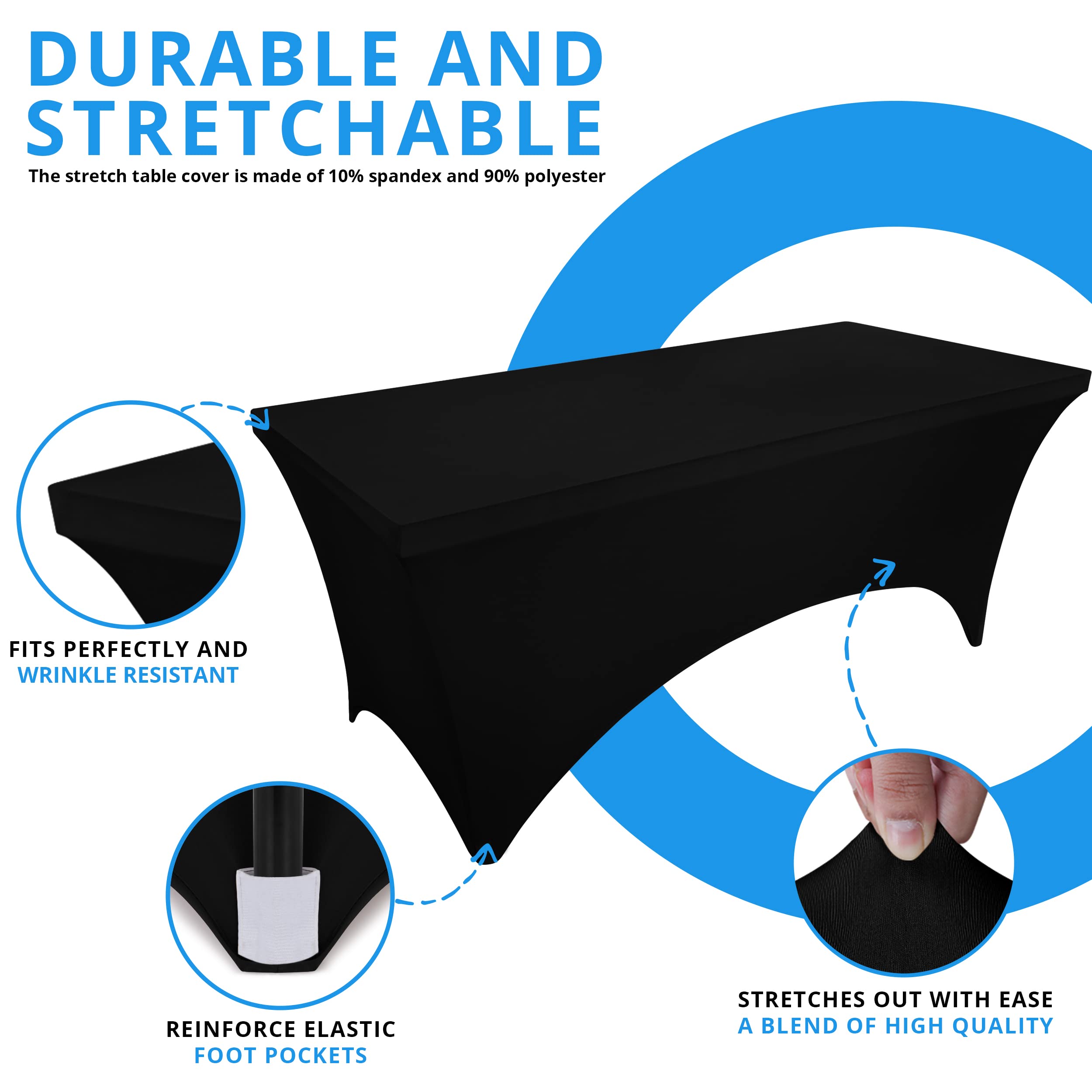 Utopia Kitchen spandex tablecloth 6ft black with elegant drape for a polished setup