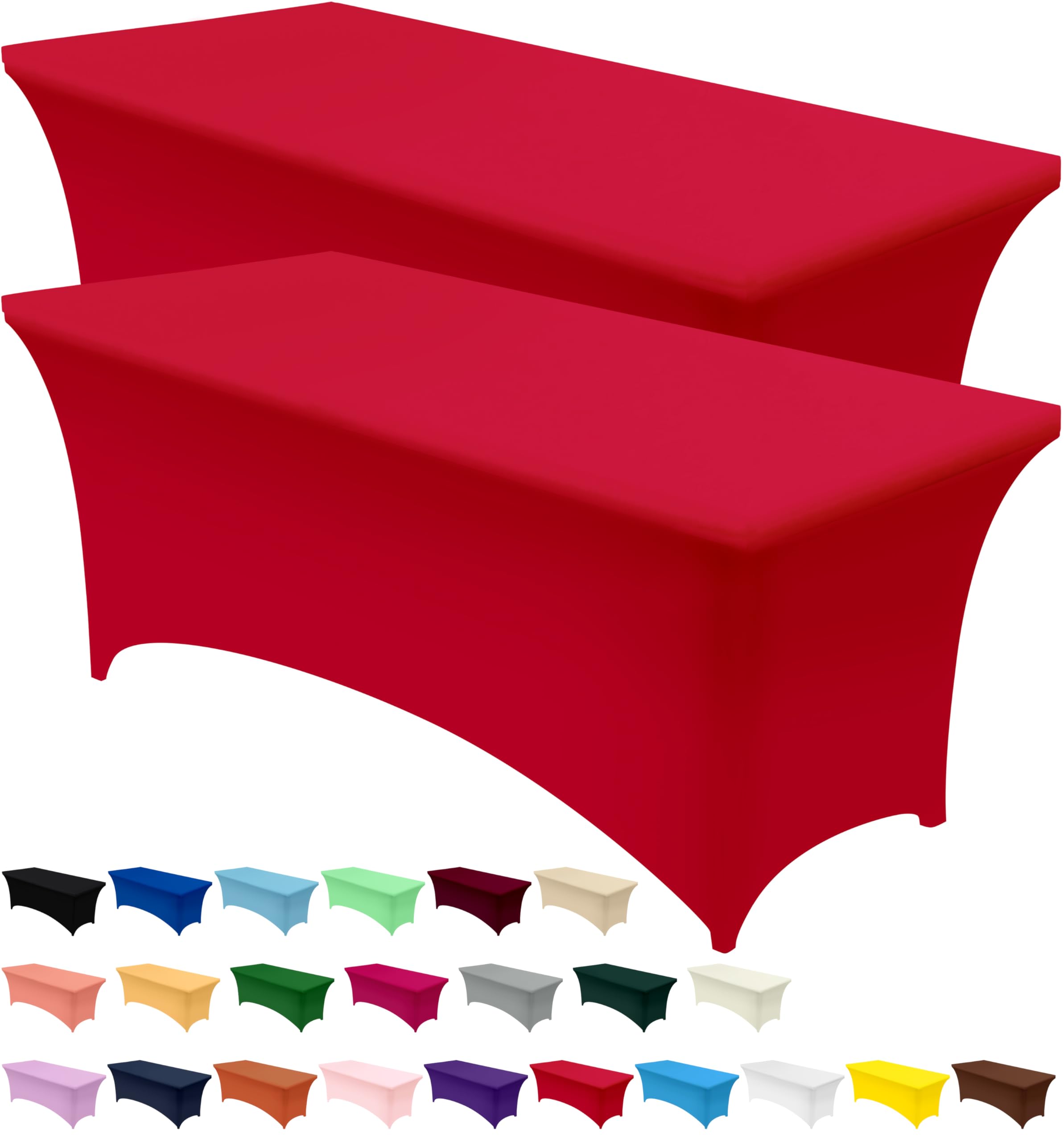Utopia Kitchen Spandex tablecloth on a 6ft red table for a polished setup