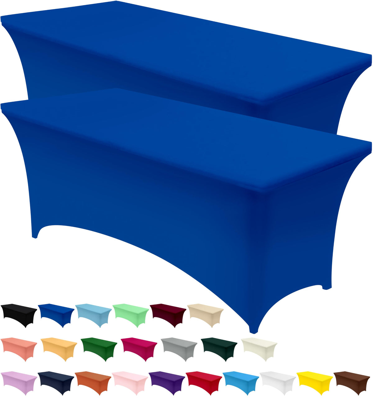 Utopia Kitchen spandex tablecloth 6ft royal blue 2-pack for a snug fit.