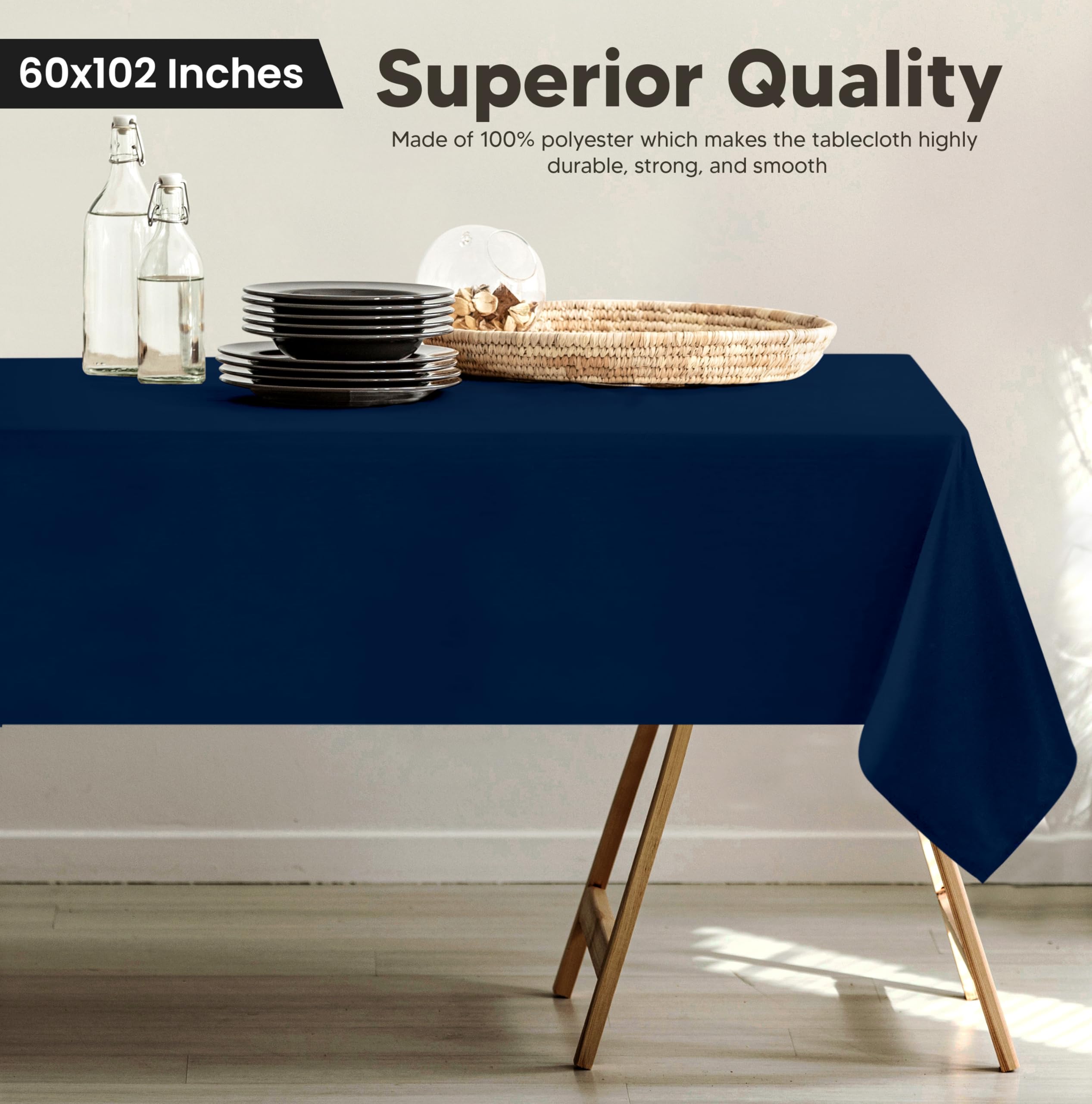 Utopia Kitchen wrinkle-free finish on navy table cloth enhances setup.