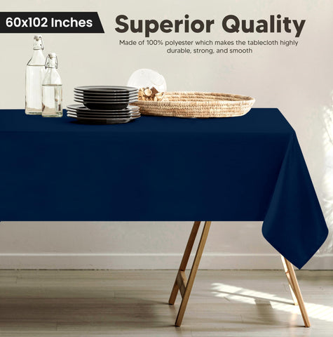 Utopia Kitchen wrinkle-free finish on navy table cloth enhances setup.