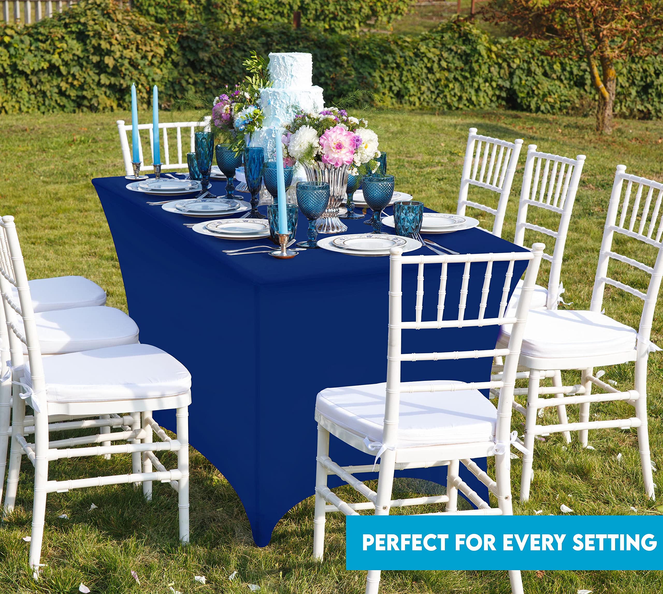 Utopia Kitchen wrinkle-resistant spandex cover provides a polished look.