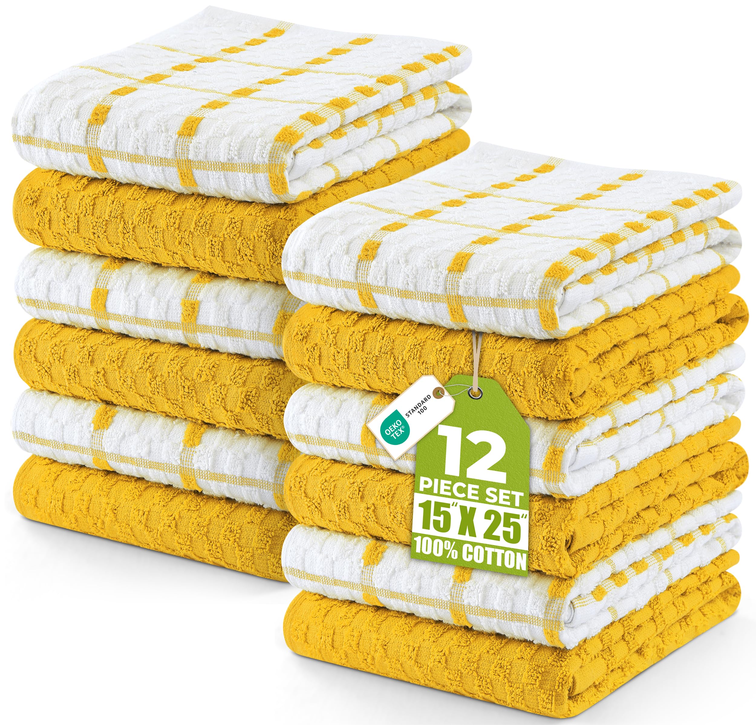 Utopia Towels kitchen towels 12-pack in grey and white dobby weave for daily cleaning