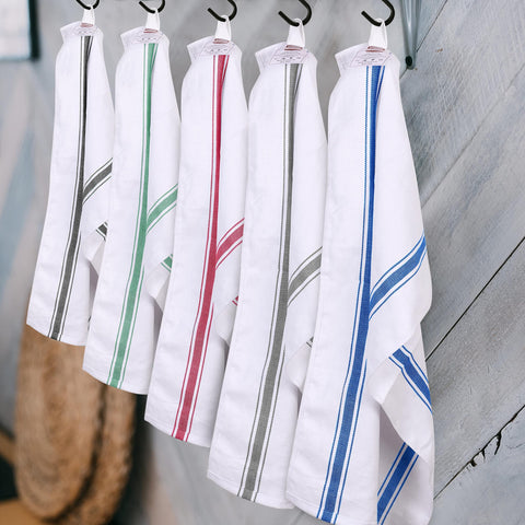 Utopia Towels red dish towels with side stripe design, adding style to cleanup tasks