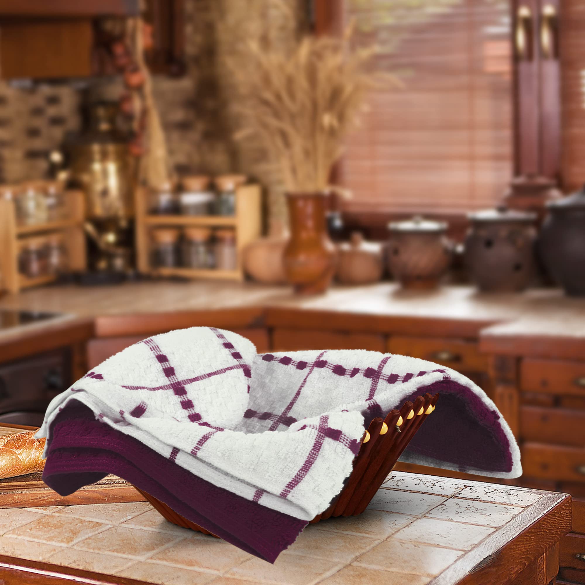 Utopia Towels two-tone grey and white towels provide versatile kitchen use.
