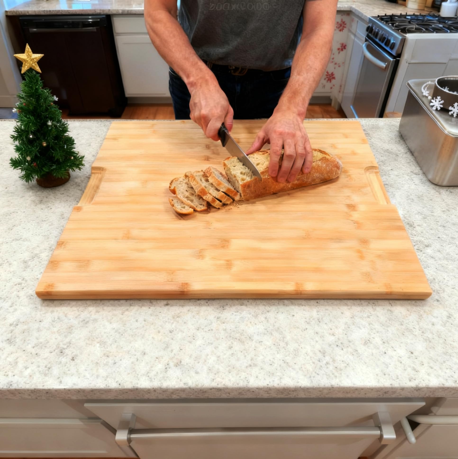 Utoplike cutting board back side with sturdy handles for easy lifting