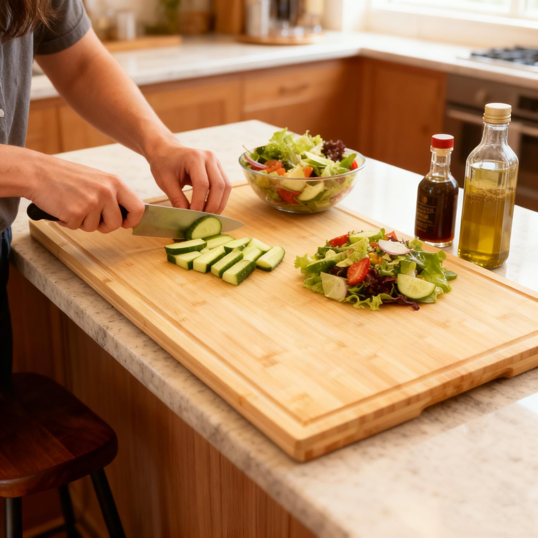 Utoplike bamboo cutting board 1 inch thick offers knife-friendly durability.