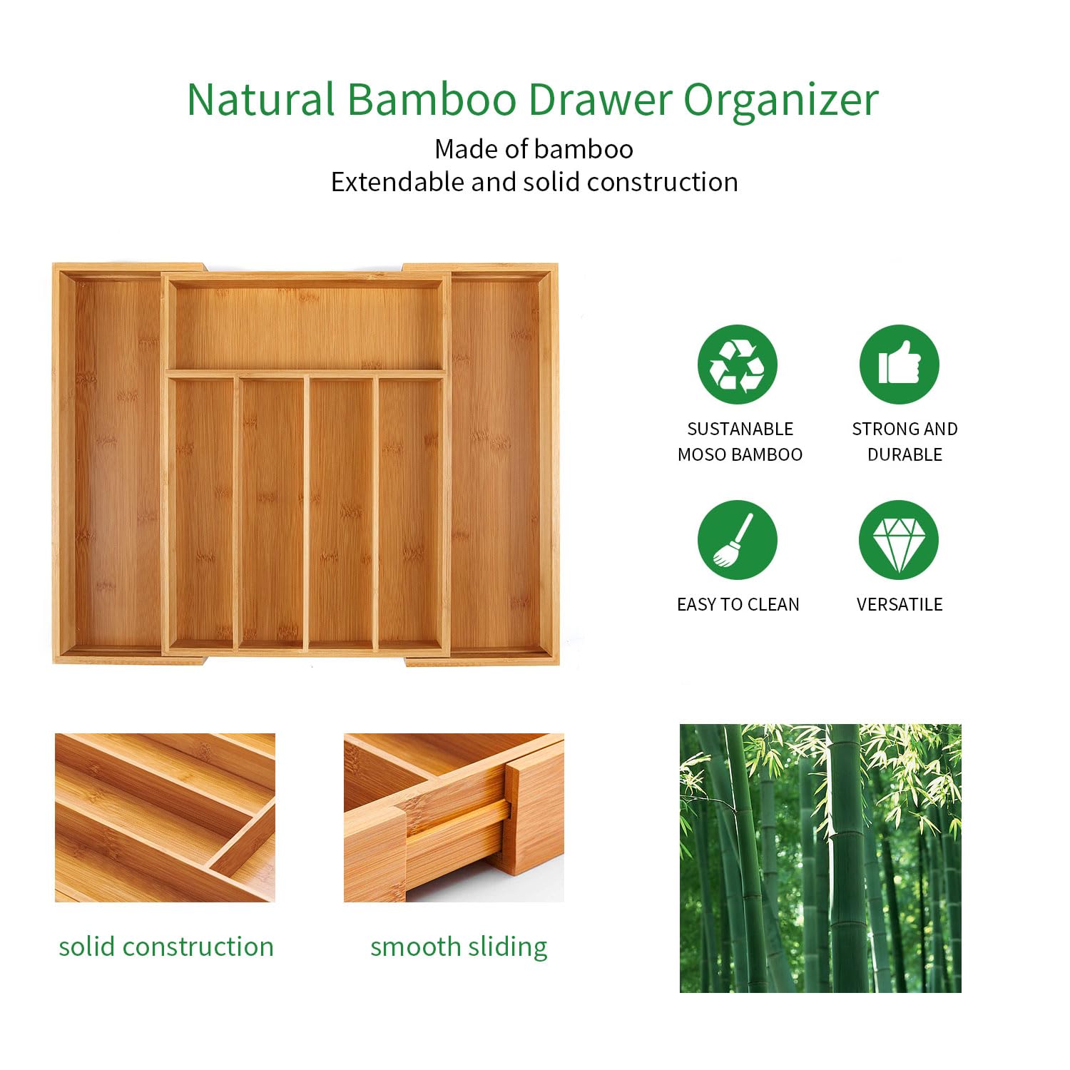Utoplike bamboo drawer organizer in modern kitchen enhances drawer aesthetics