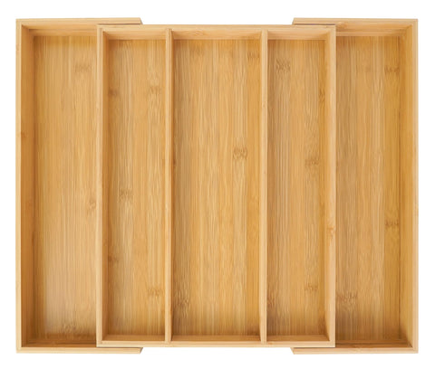 Utoplike bamboo expandable drawer organizer with five slots for tidy silverware