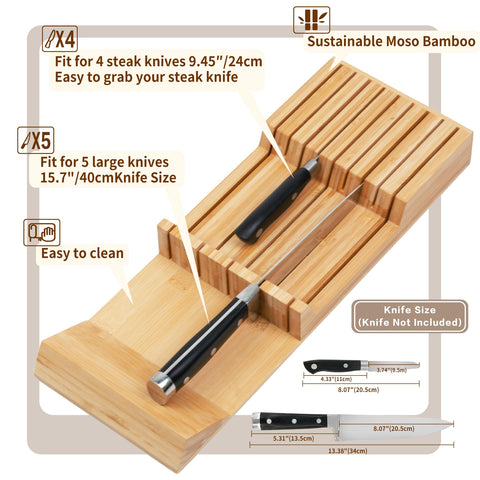 Utoplike carved-grooves-angle-support enables easy grip and prevents knives from bumping drawer walls