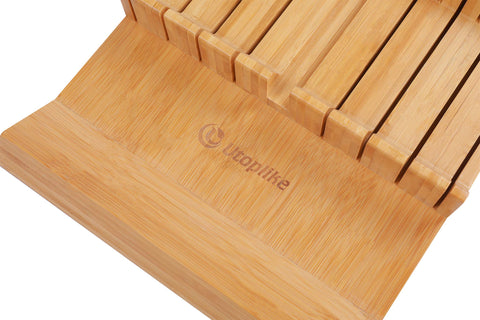 Utoplike compact bamboo organizer keeps drawers tidy and knives sharp.