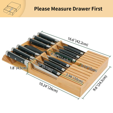 Utoplike bamboo knife block opened to reveal knife slots and sharpening steel slot