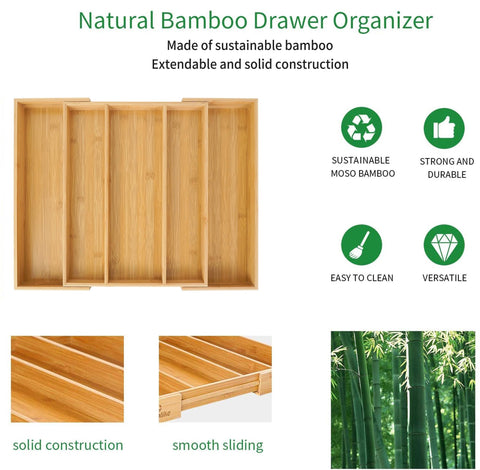 Utoplike bamboo kitchen organizer helps maximize drawer space and reduce clutter