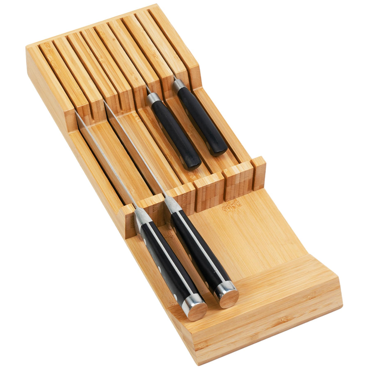 Utoplike knife drawer organizer in bamboo keeps blades neatly stored and accessible