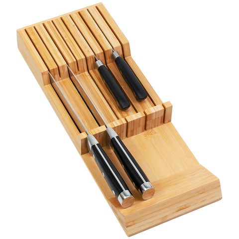 Utoplike knife drawer organizer in bamboo keeps blades neatly stored and accessible
