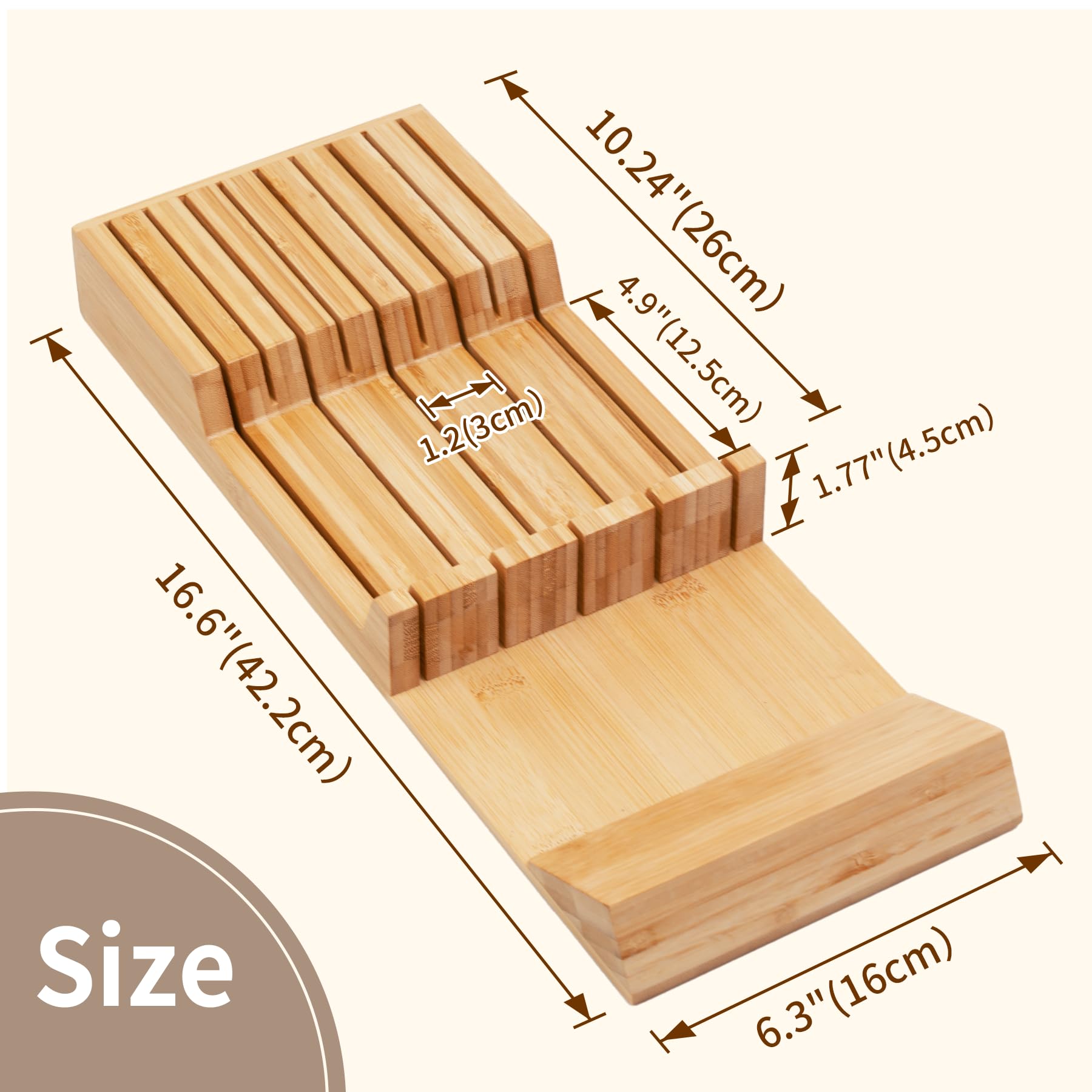 Utoplike knife-slot-9knives demonstrates even spacing and stable knife storage